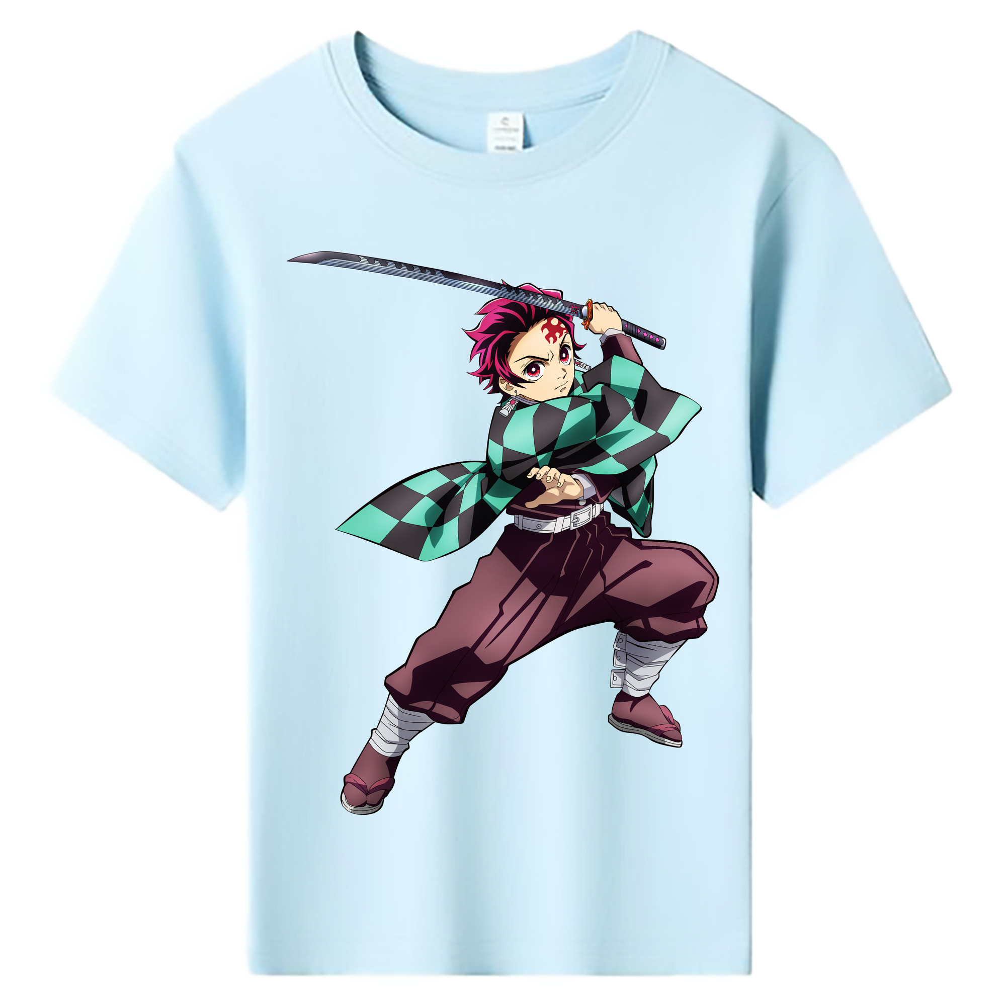 （画像用） 鬼滅の刃 竈門 炭治郎／かまど たんじろう Kamado Tanjirou 綿100％キッズTシャツ（フロントプリント）